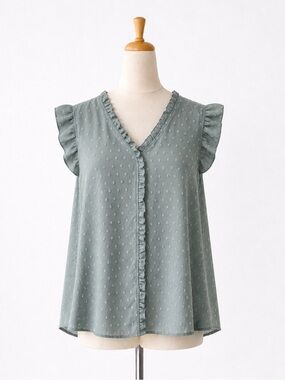 🌼 3/$15 Swiss Dot Ruffle Flutter Sleeve V Neck Blouse 2XL